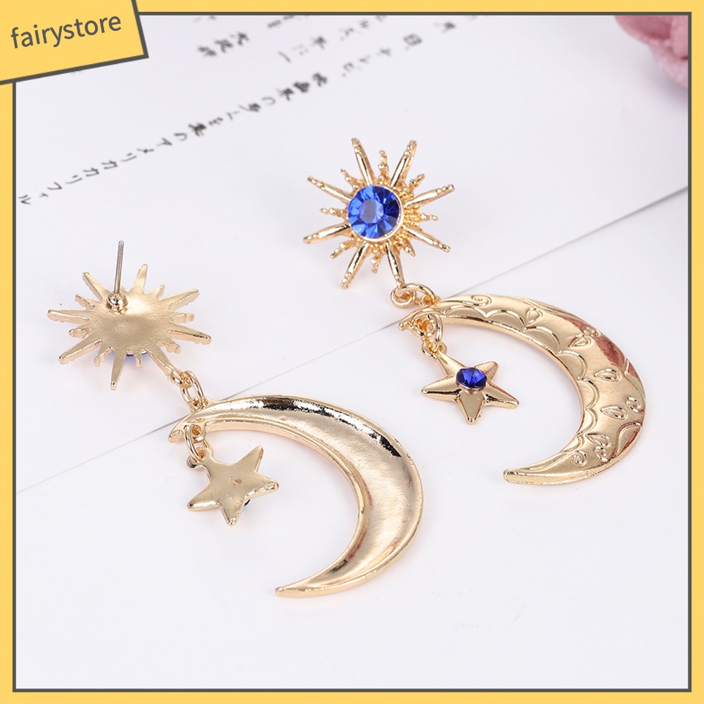 Bông Tai Hình Ngôi Sao / Mặt Trăng Đính Đá Sapphire Giả Thời Trang Cho Nữ