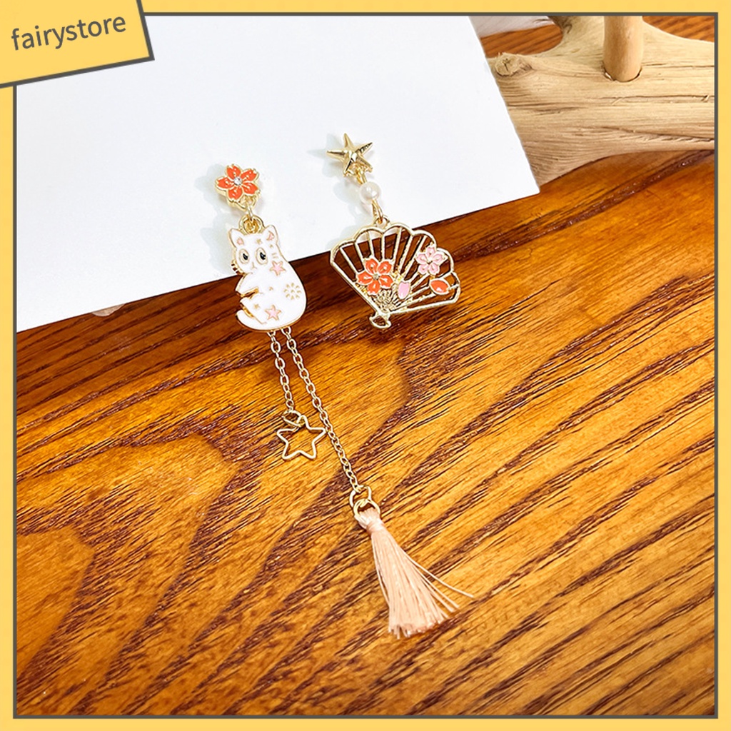 1 Đôi Bông Tai Mạ Điện Hình Hoa / Mèo Hoạt Hình Chống Phai Màu Thời Trang Cho Nữ