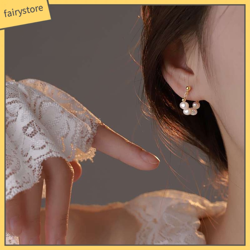 1 Đôi Bông Tai Hình Học Đính Ngọc Trai Giả Phong Cách Vintage Thanh Lịch Dành Cho Nữ