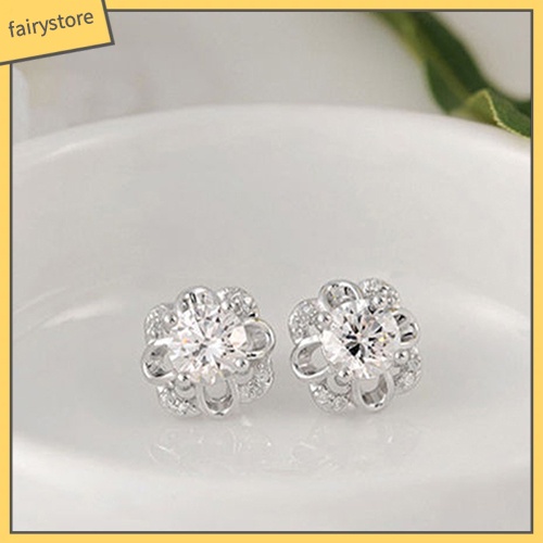 Bông Tai Mạ Bạc Hình Hoa Rỗng Đính Đá Thời Trang Cho Nữ