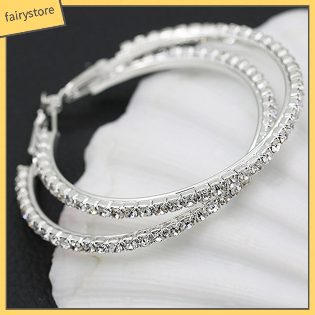 1 Đôi Bông Tai Hình Tròn Lớn Bằng Hợp Kim Đính Đá Dành Cho Nữ Sinh Nhật Kỷ Niệm