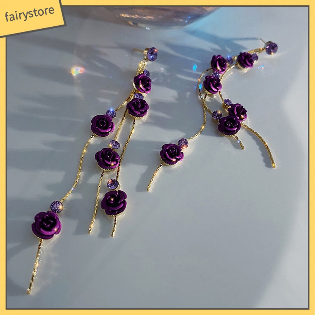 1 Đôi Bông Tai Hình Hoa Hồng Đính Đá Ngọt Ngào Dành Cho Nữ