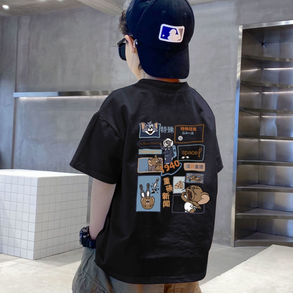 Áo Thun Baby Tee 100% Cotton Tay Ngắn Cổ Tròn Dáng Rộng In Hình Thời Trang Cho Bé 2-14 Tuổi