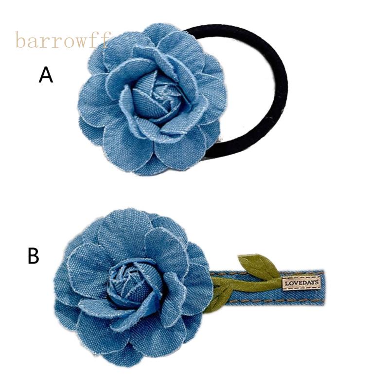 Kẹp Tóc Hoa Trà Vải Denim Nhẹ Nhàng