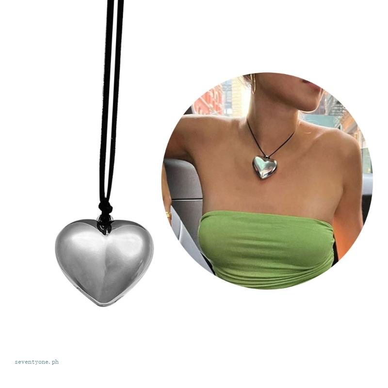 [seve *] Vòng Cổ Choker Ren Thắt Nút Hình Trái Tim Lớn Có Thể Điều Chỉnh Trang Sức Thanh Lịch