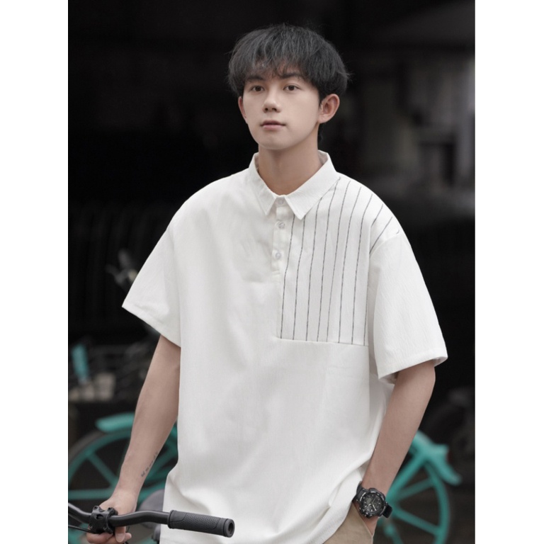 Áo Thun Polo Tay Ngắn Bằng Lụa Lạnh Họa Tiết Sọc Thời Trang Mùa Hè Hàng Mới Dành Cho Bạn Nam