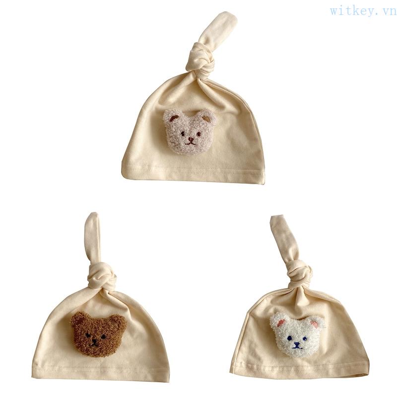 Mũ Beanie Cotton Mềm Mại Thắt Nút Hình Gấu Dễ Thương Cho Bé Sơ Sinh