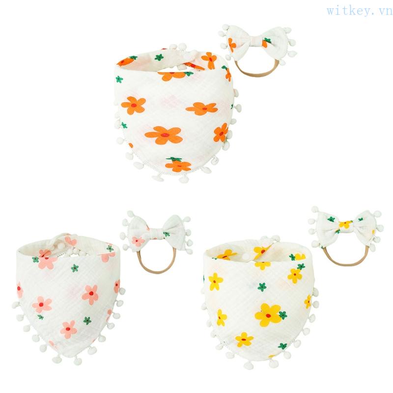 Bộ 2 Yếm Ăn Co Giãn In Họa Tiết Đính Nơ Xinh Xắn Cho Bé