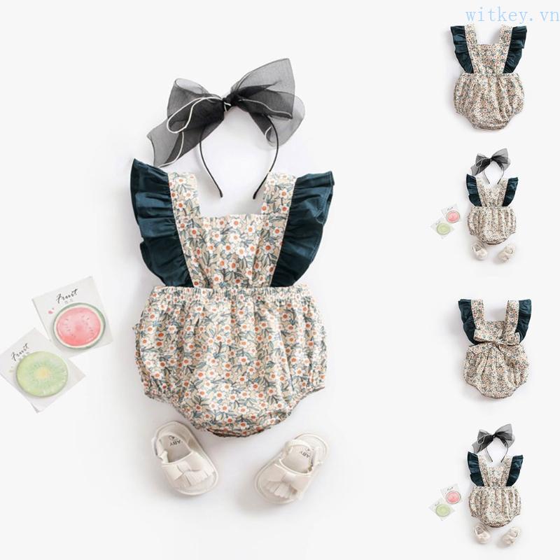 Bộ Áo Liền Quần Không Tay Hở Lưng Phối Bèo Dễ Thương Thời Trang Mùa Hè Cho Bé Sơ Sinh