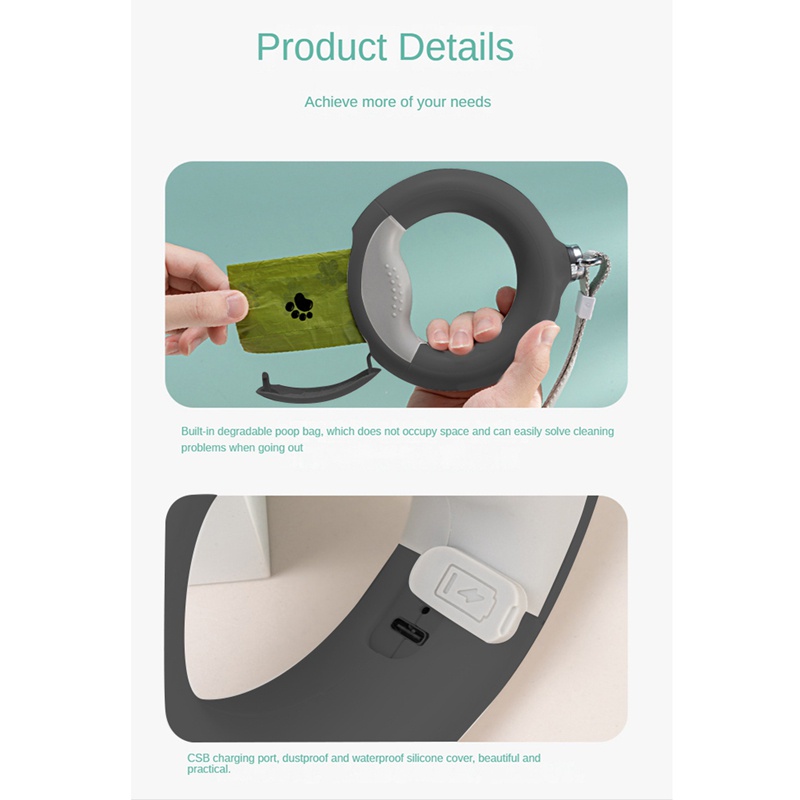 Dây Dắt Thú Cưng Đi Dạo Có Thể Thu Gọn Tiện Lợi 2M Với Pin 500MAh Tích Hợp Đèn LED Ban Đêm