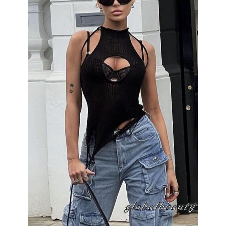 Áo Hai Dây Dệt Kim Hở Lưng Thời Trang Mùa Hè Cho Nữ