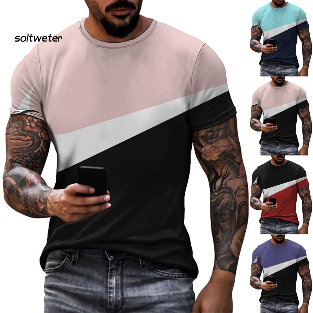 Áo Thun Cổ Tròn Màu Sắc Tương Phản Thời Trang Mùa Hè Cho Nam
