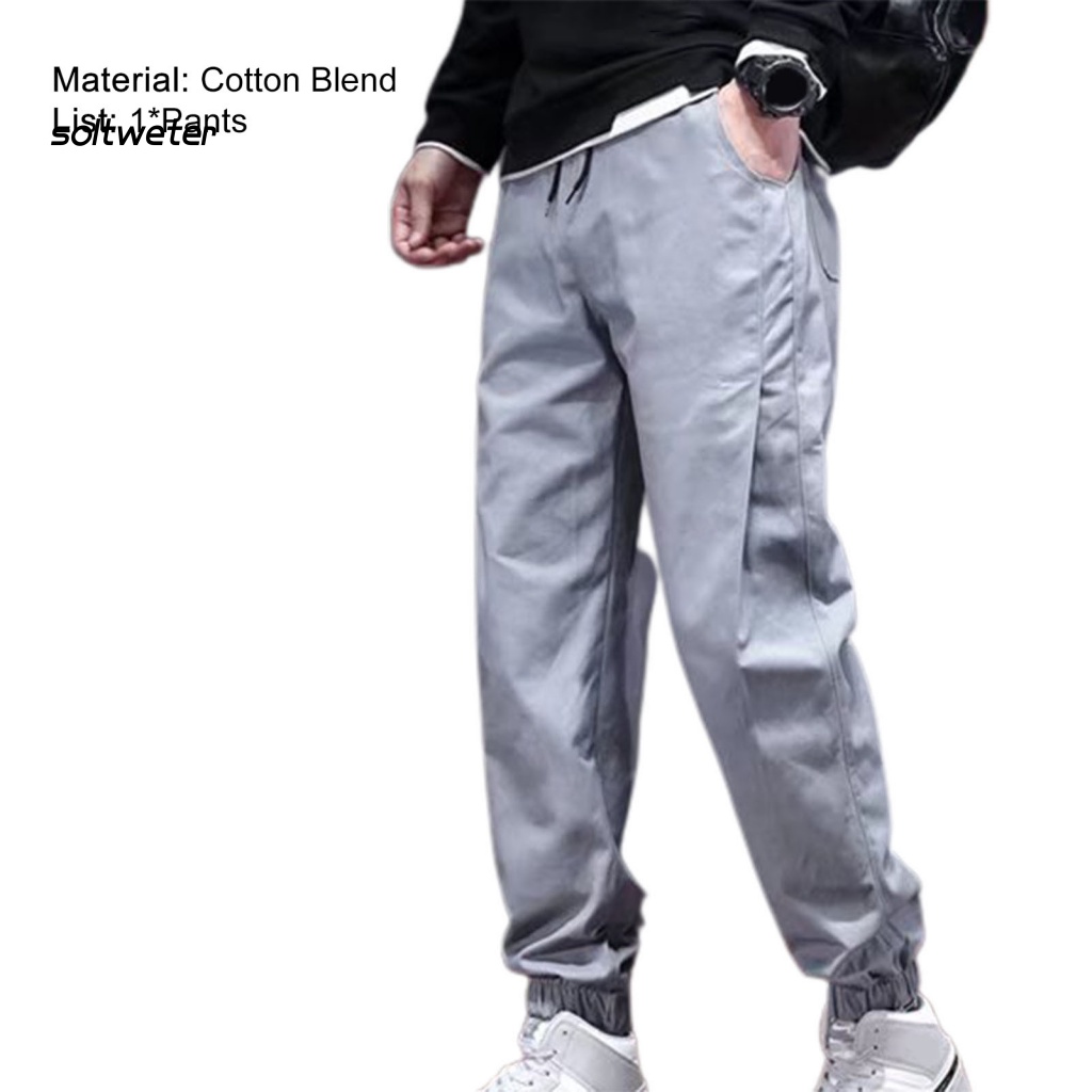 Quần Dài Thể Thao Vải Cotton Pha Dáng Rộng Lưng Thun Màu Trơn Phối Dây Rút Thời Trang Thu Đông Cho Nam