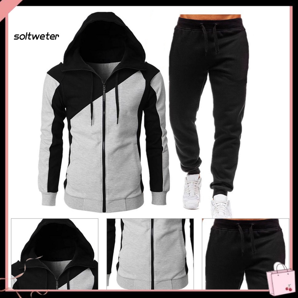 Bộ Đồ Thể Thao Hai Mảnh Gồm Áo Khoác Có Mũ Trùm Và Dây Rút Hai Màu Thời Trang Mùa Đông