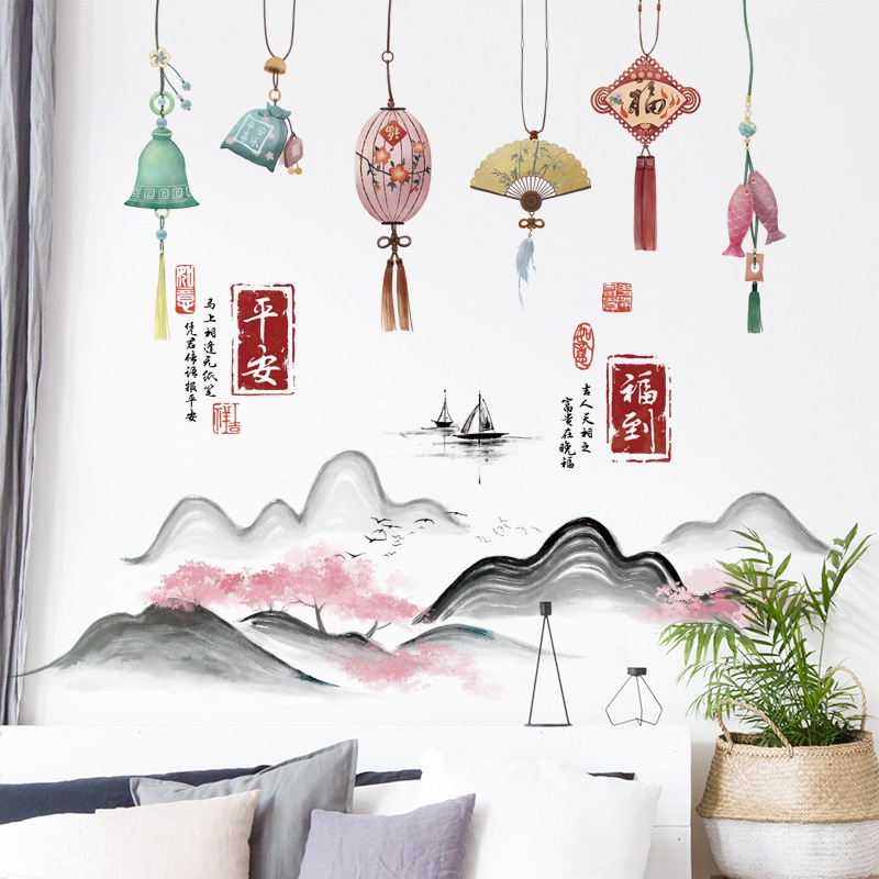 Giấy Dán Tường Tự Dính Chống Thấm Nước Họa Tiết Phong Cảnh Trung Hoa Trang Trí Phòng Khách / Nhà