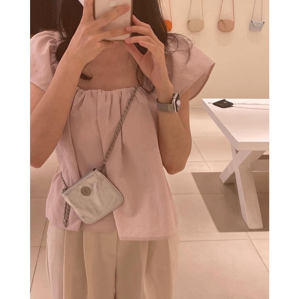 Túi Đựng Son Môi / Tiền Xu Bằng Da PU Hình Vuông Nhỏ Nhắn Phong Cách Retro Hàn Quốc Niche Junsoo Lin fever