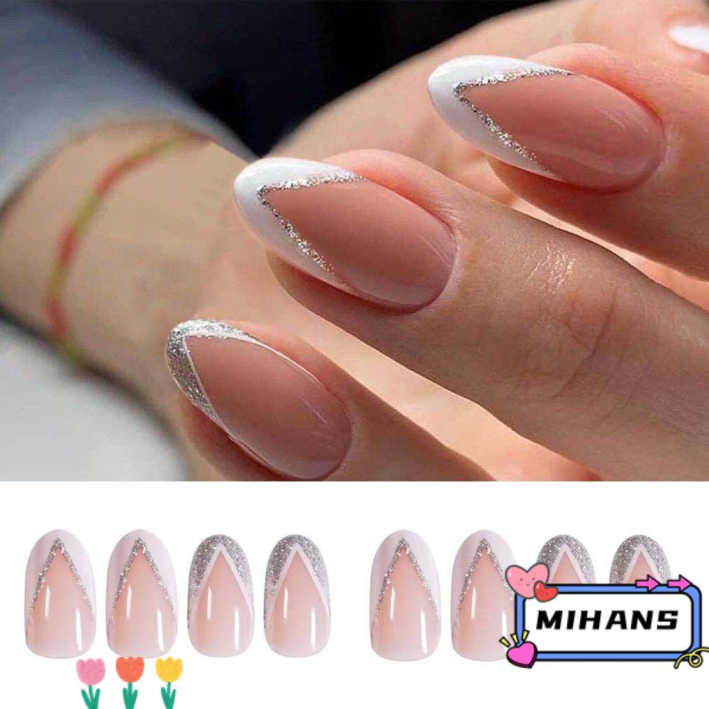 Bộ 24 Móng Tay Giả Che Phủ Toàn Diện Tháo Rời Được Kiểu Pháp