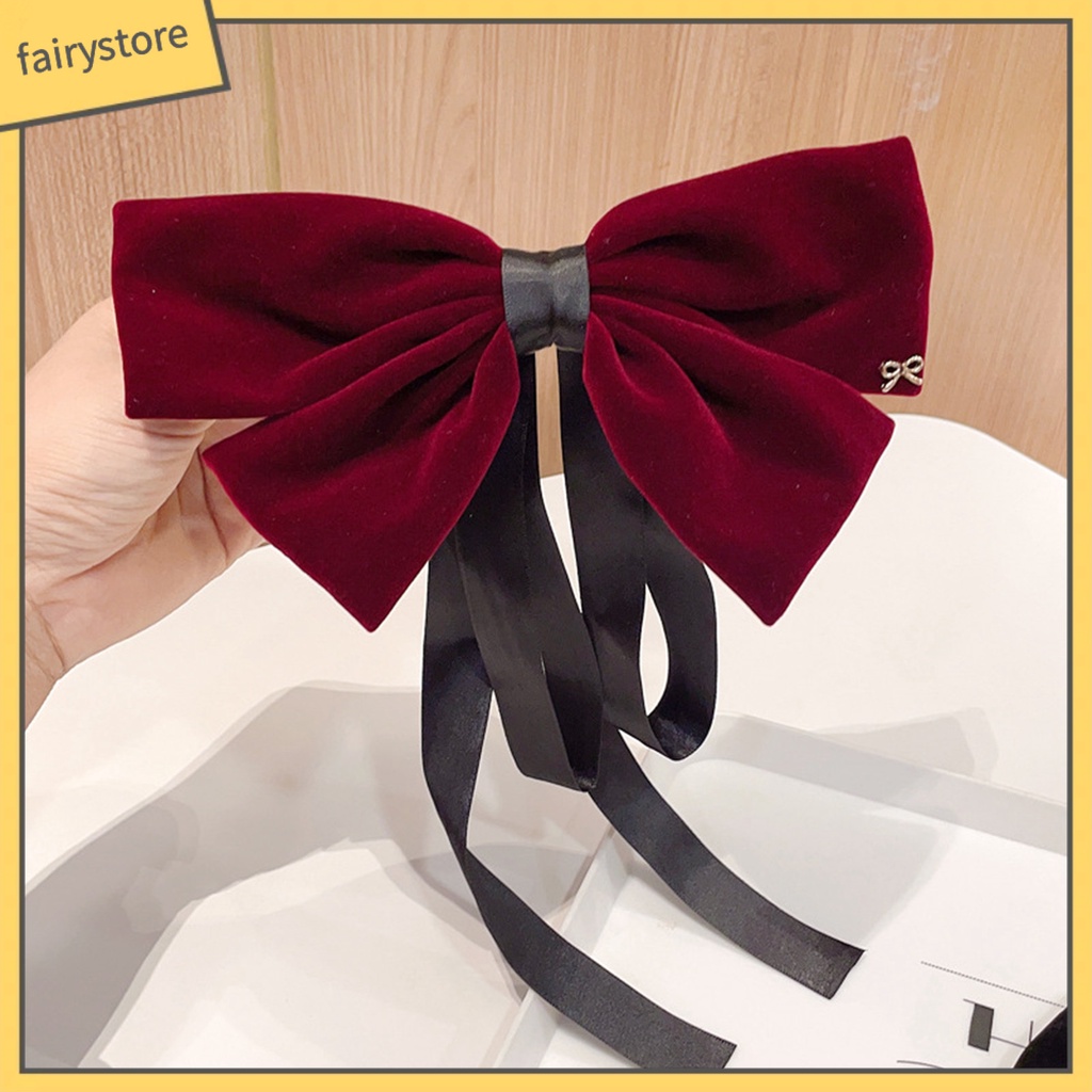 Kẹp Tóc Đính Nơ Vải Nhung Phối Tua Rua Chống Trượt Xinh Xắn Cho Bé Gái