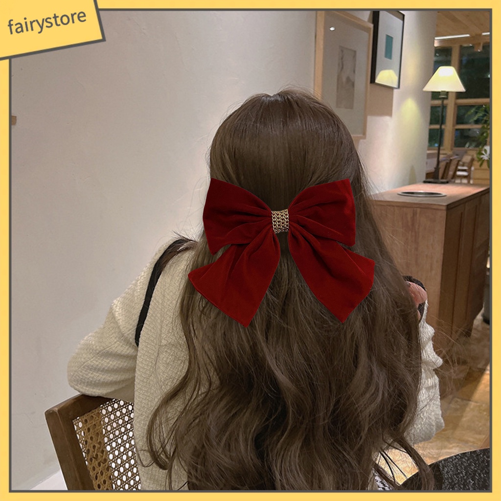 Kẹp Tóc Hình Nơ Màu Trơn Co Giãn Chống Trượt Phong Cách Hàn Quốc Dành Cho Nữ