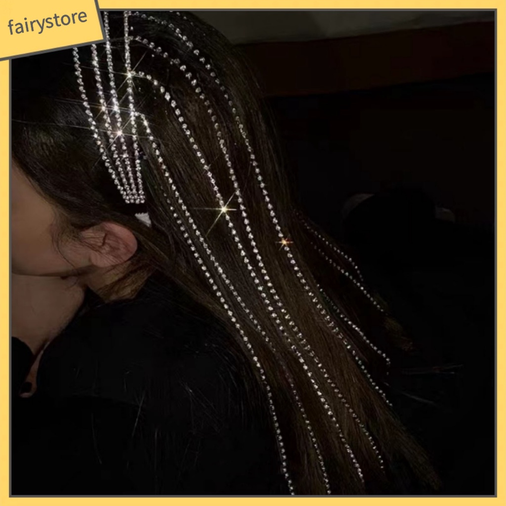 Cài Tóc Chữ U Dáng Dài Nhiều Lớp Đính Đá Phối Tua Rua Thời Trang Dự Tiệc