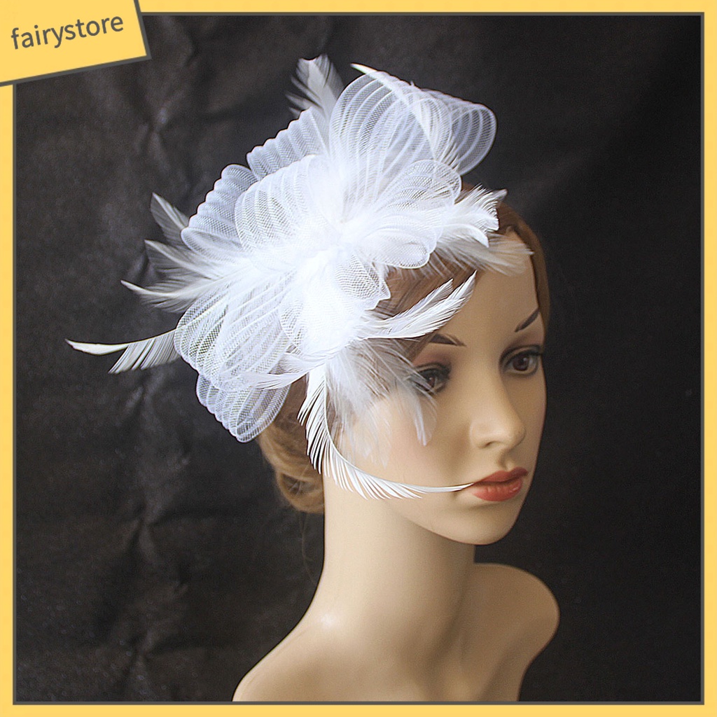 [FRO] Cài Tóc Lưới Thắt Nơ Nhiều Lớp Đính Lông Vũ Cổ Điển Nhìn Xuyên Qua Đầu Trang Trí Đám Cưới