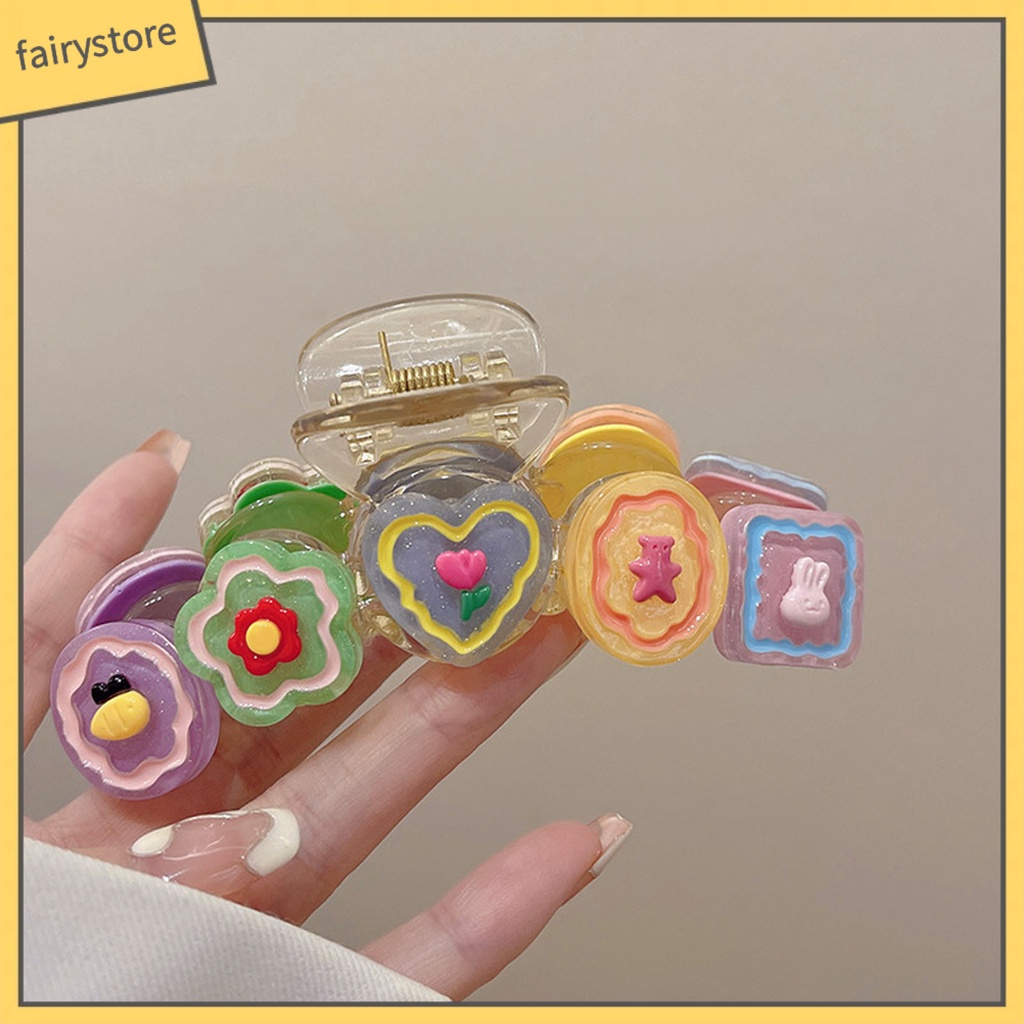 Kẹp Càng Cua Bằng Nhựa Họa Tiết Hoạt Hình Trái Tim / Cá Mập Màu Kẹo Ngọt Ngào Cho Nữ