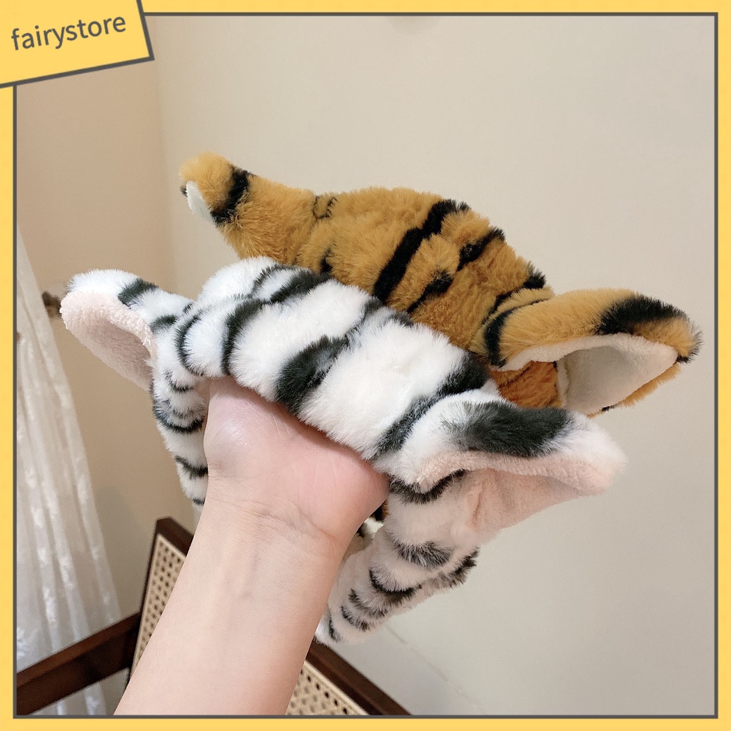 Băng Đô Cài Tóc Rửa Mặt Co Giãn Tốt In Họa Tiết Tai Hổ Hoạt Hình Cho Nữ