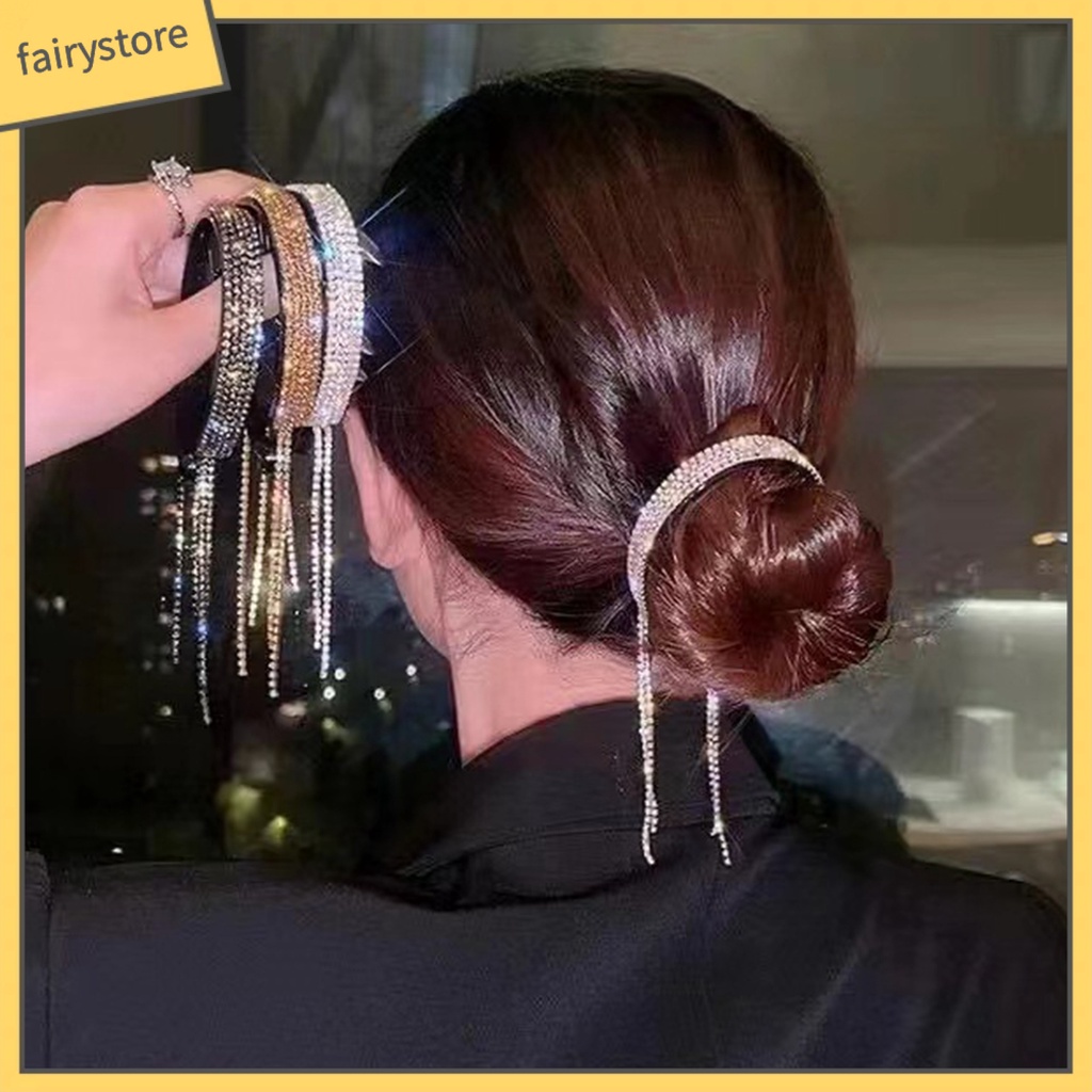 [FRO] Kẹp Tóc Đuôi Ngựa Đính Kim Cương Giả Lấp Lánh Chống Trượt Phong Cách Hàn Quốc