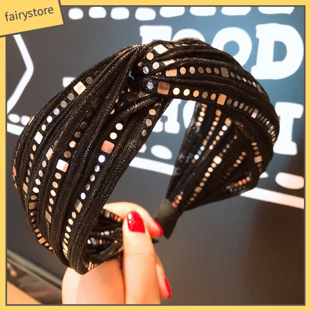 Băng Đô Cài Tóc Bản To Đính Sequin Lấp Lánh Phong Cách Vintage Cho Nữ