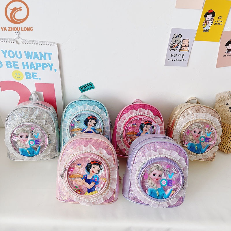 Ba Lô Đi Học Trong Suốt Thắt Nơ In Họa Tiết Hoạt Hình Đính Kim Sa Lấp Lánh Cho Bé