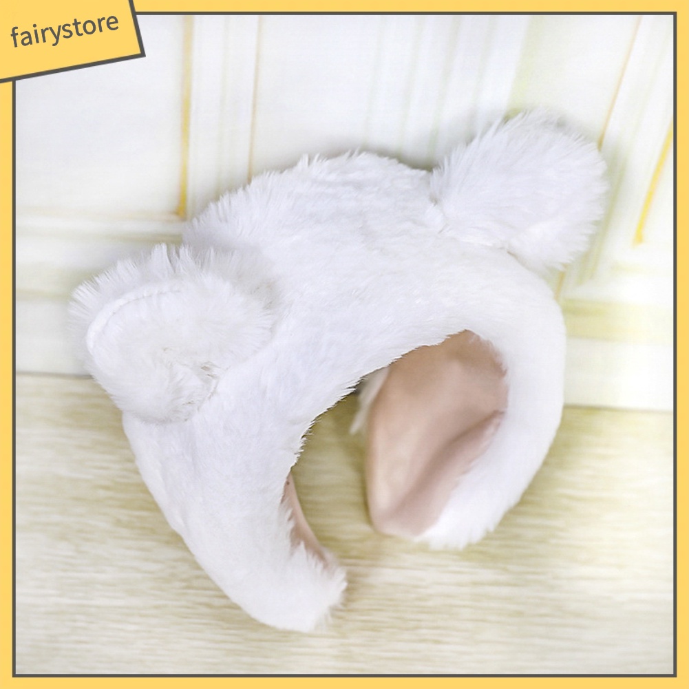 Băng Đô Cài Tóc Rửa Mặt Mùa Đông Màu Trơn Hình Tai Thú Lông Cho Nữ