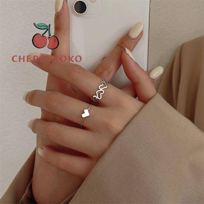 🍒🍒CHERRYKOKO Set 2 Nhẫn Thiết Kế Đơn Giản Thời Trang Tinh Tế Cho Nữ