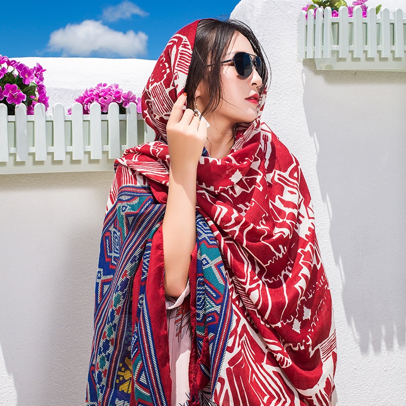 Khăn Choàng Cotton Lanh Chống Nắng Phong Cách Retro Mới