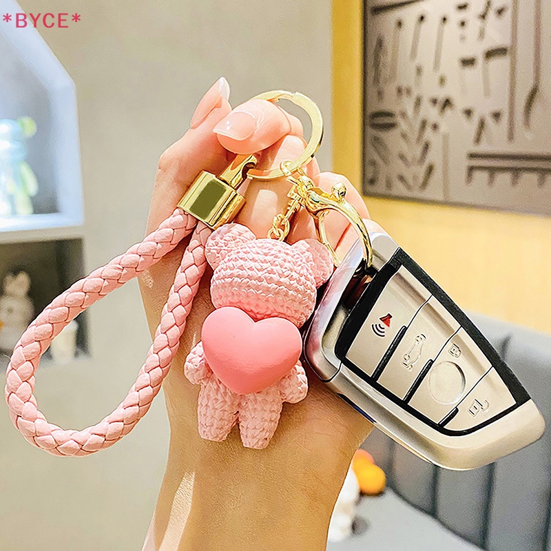 Móc Chìa Khóa Resin Hình Trái Tim / Gấu Hoạt Hình Dễ Thương Mới