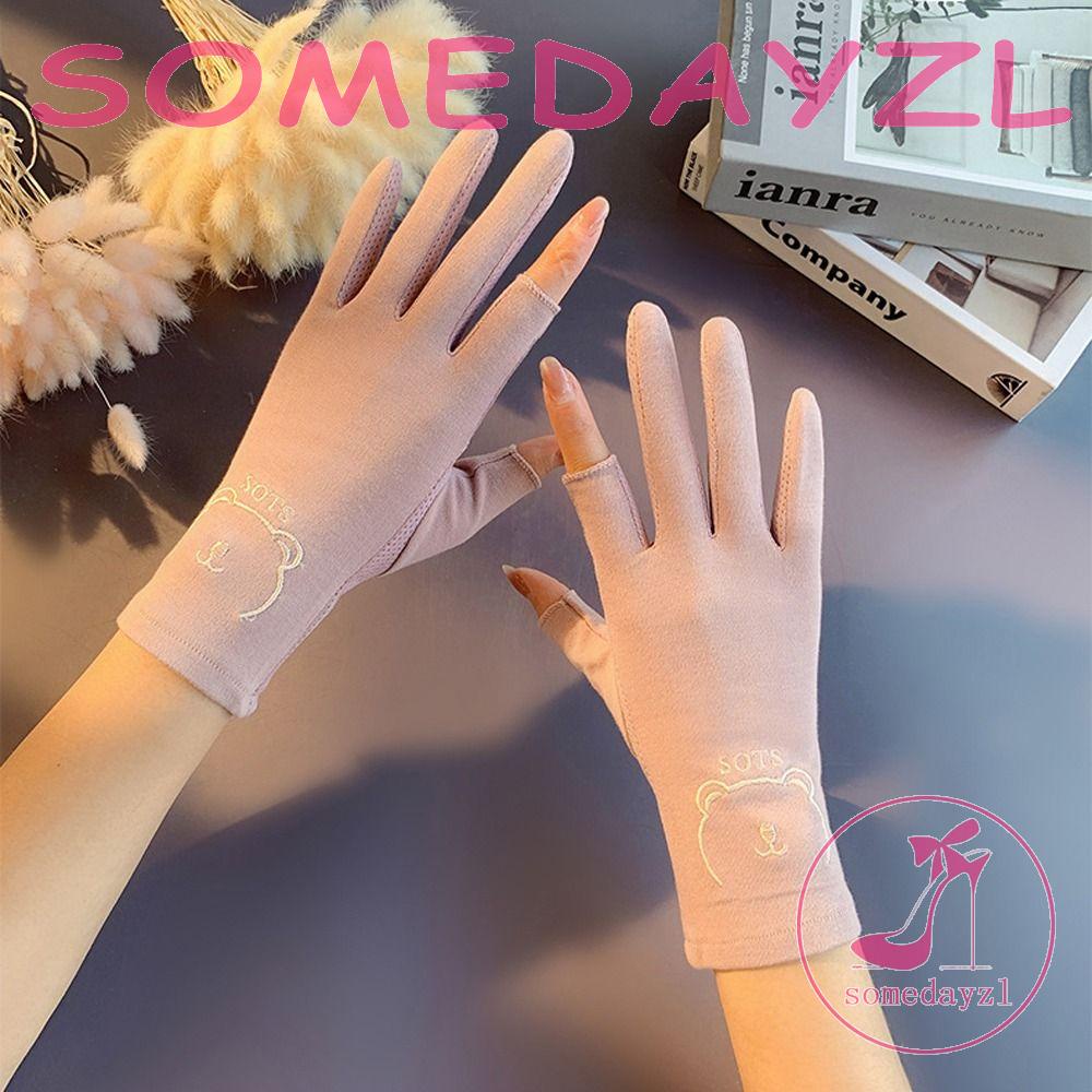 Găng Tay Cotton Năm Ngón Chống Nắng Chống Tia UV In Chữ Dễ Thương Dành Cho Nữ