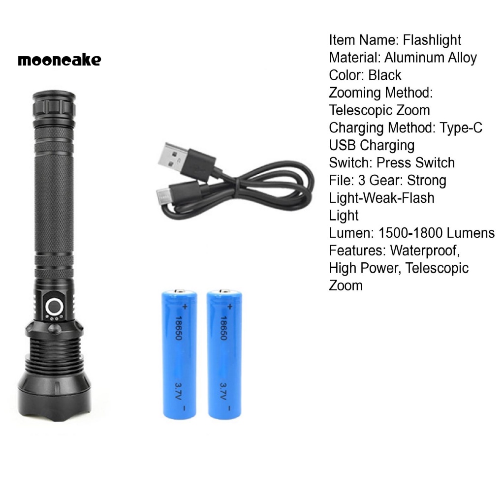 Đèn Pin LED 3 Bánh Răng Type-C Bằng Hợp Kim Nhôm Có Thể Sạc Lại Dùng Cho Cắm Trại Ngoài Trời