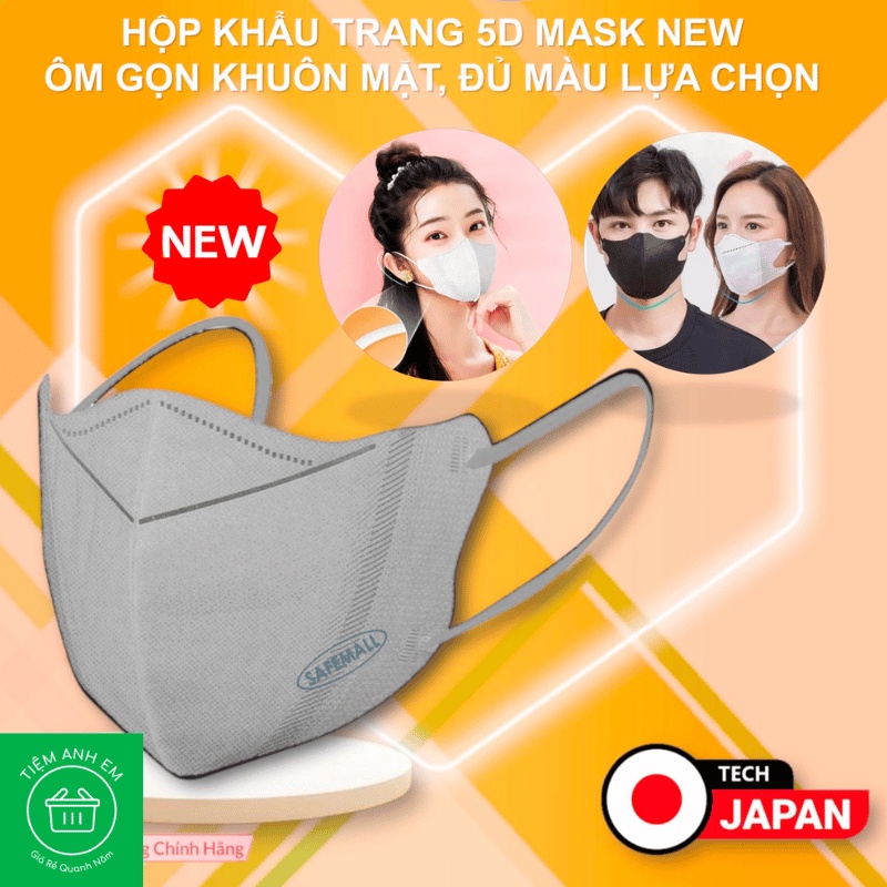 Khẩu Trang 5D Mask 3 Lớp Kháng Khuẩn Công Nghệ Nhật Bản Ngăn Ngừa Virus Bụi Mịn PM2.5 Gói 10 chiếc