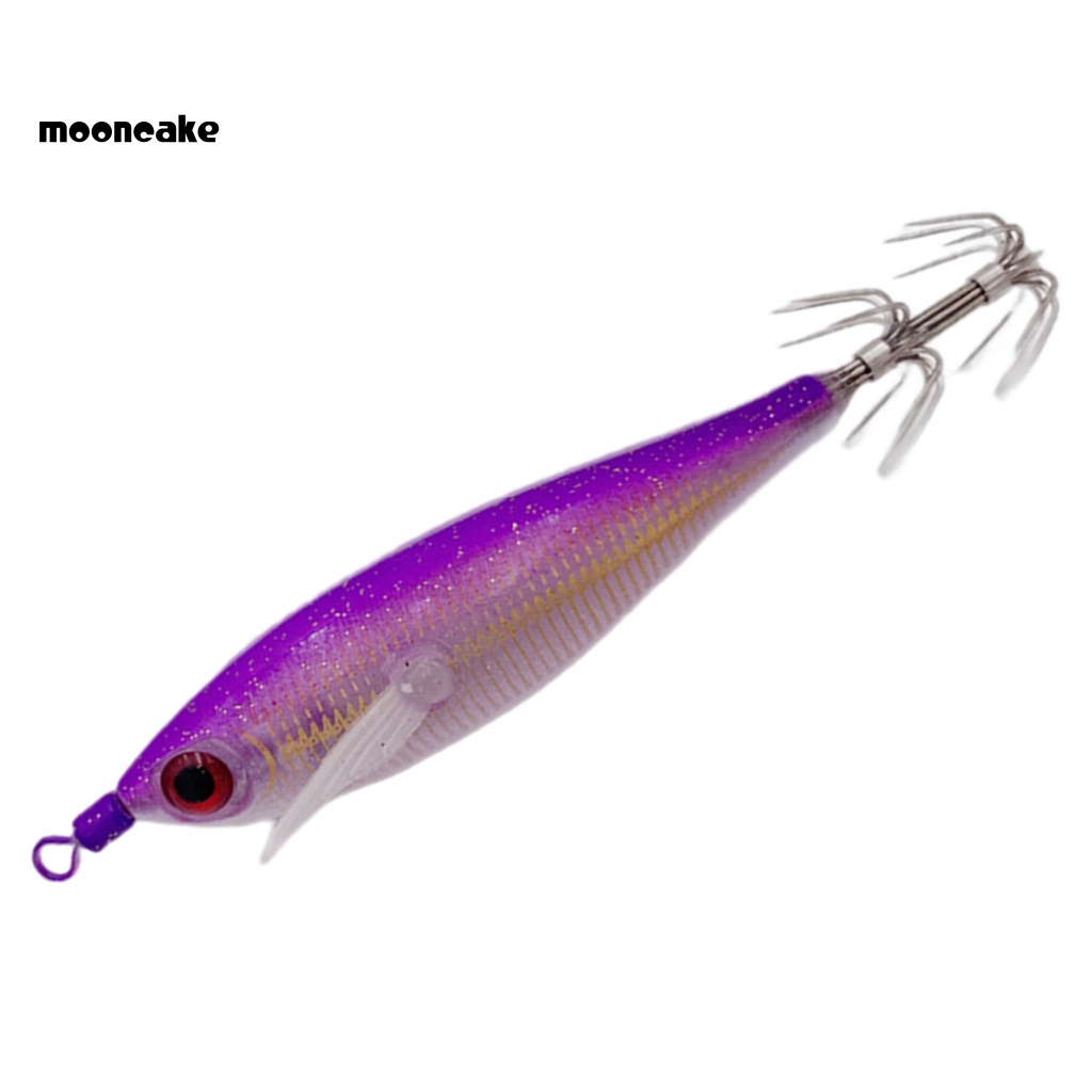 < Mooncake > Mồi Tôm Giả Câu Cá Bằng Gỗ Phát Quang Có Móc Hình Con Mực