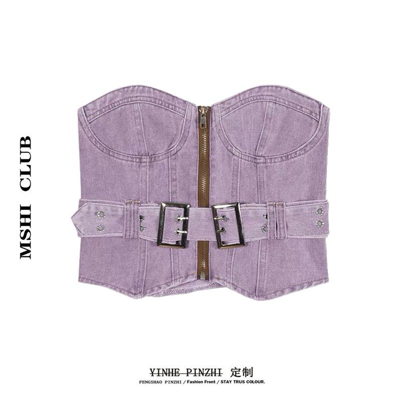 Áo Ống Denim Ôm Dáng Phong Cách Mỹ Thời Trang Mùa Hè Mới Quyến Rũ Cho Nữ