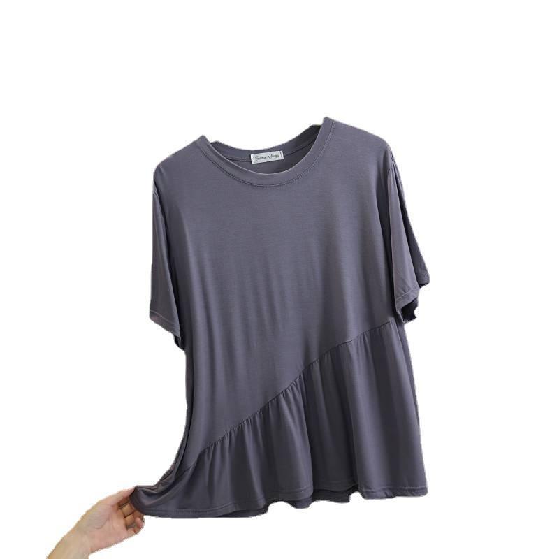 Áo Thun Tay Ngắn Cổ Tròn Màu Trơn Dáng Rộng Thời Trang Mùa Hè Phong Cách Hàn Quốc Mới 2023