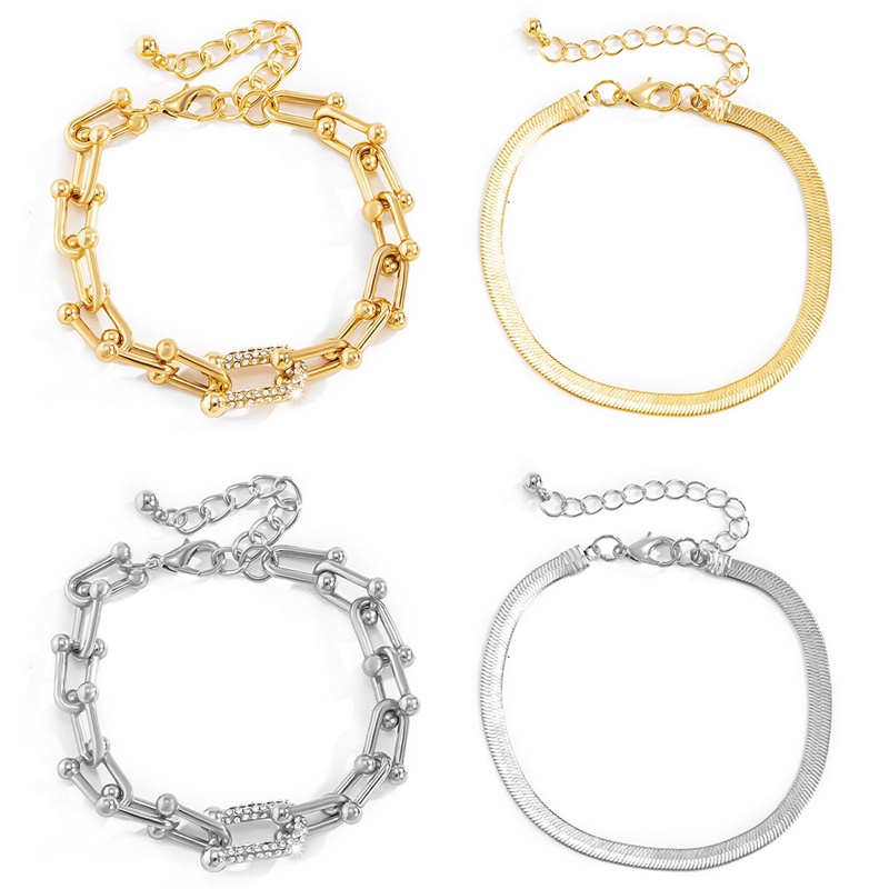 Ygt Set 2 Vòng Tay Kim Loại Mạ Vàng / Bạc Đính Đá Pha Lê Thời Trang