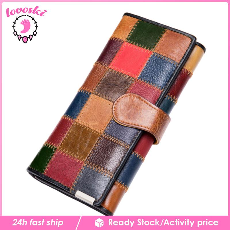 [Lovoski] Ví Da Cầm Tay Dáng Dài Cỡ Lớn Phối Màu Thời Trang Cho Nữ