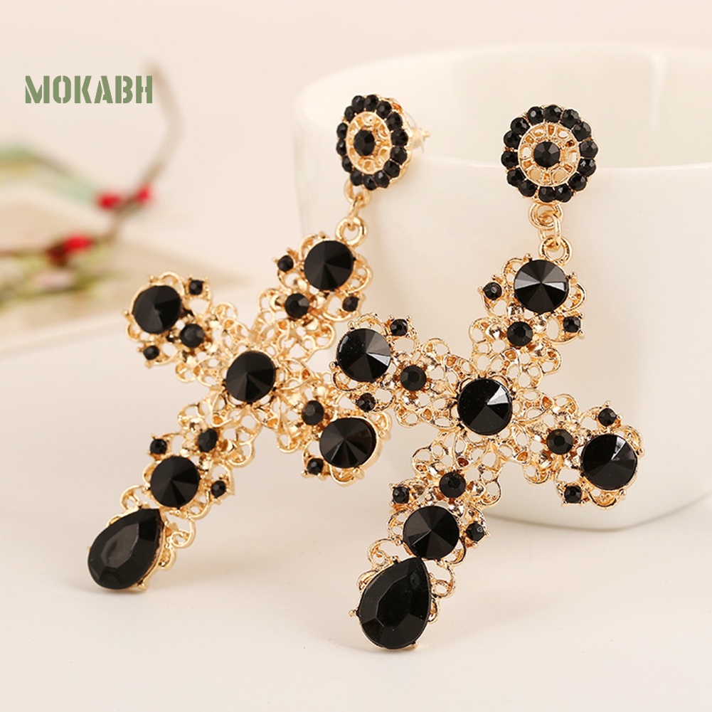 Bông Tai Dáng Dài Hình Thánh Giá Đính Đá Phong Cách Boho Thời Trang Cho Nữ