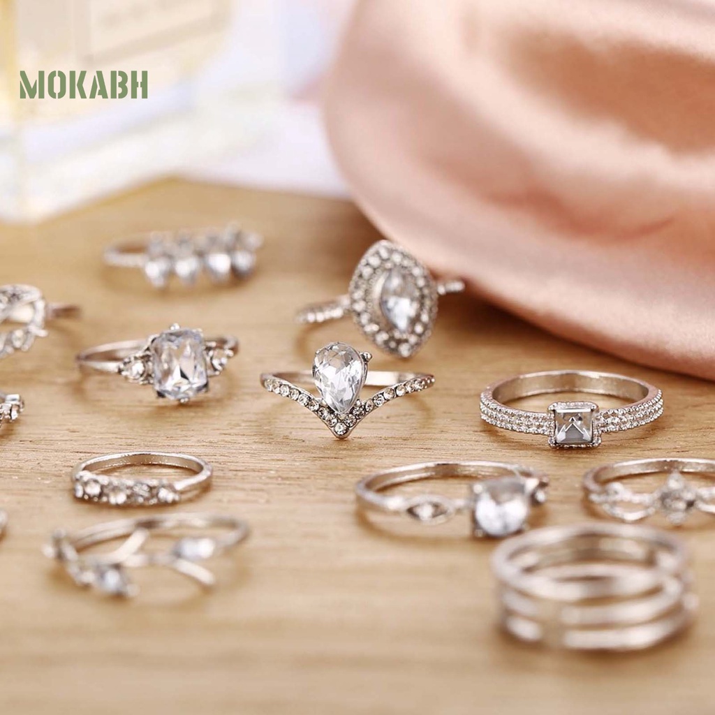 [Mok Abh] Bộ 15 Nhẫn Đeo Bằng Hợp Kim Kiểu Dáng Khác Nhau Dùng Hàng Ngày