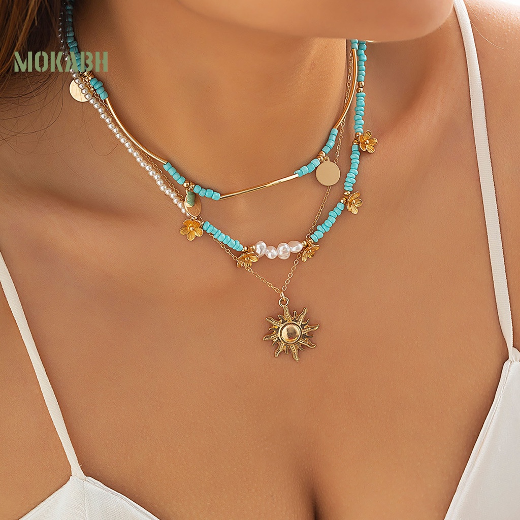 3 Vòng Cổ Nhiều Lớp Có Đính Hạt Ngọc Trai Và Kim Sa Theo Phong Cách Bohemia Dùng Làm Quà Sinh Nhật Cho Nữ