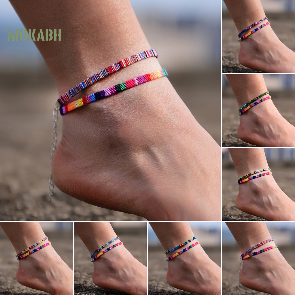 1 Cặp Lắc Chân Dây Bện Nhiều Màu Sắc Phong Cách Bohemia Thời Trang Đi Biển Cho Nữ