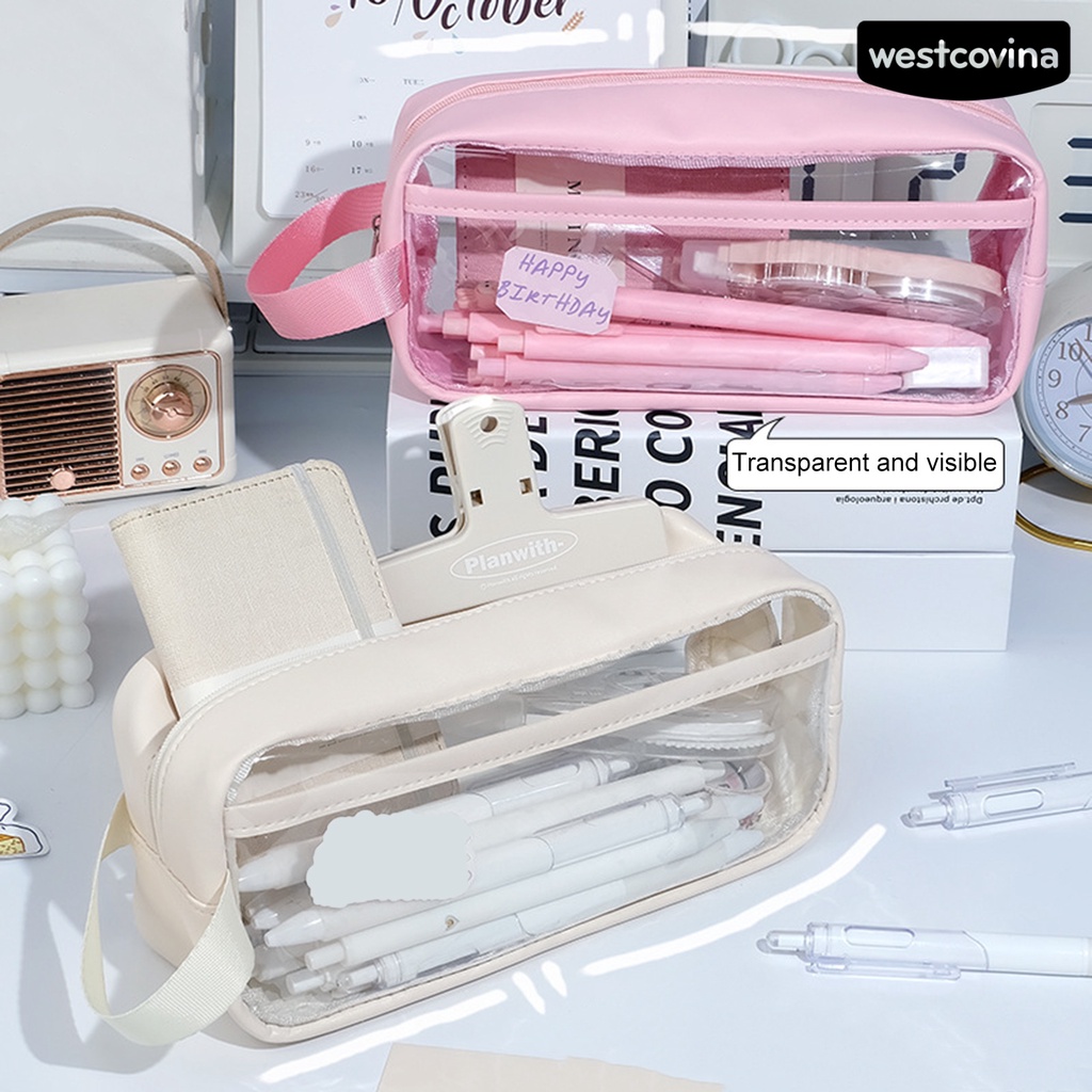 [WSTN]✎Túi Đựng Bút Chì Sức Chứa Lớn Trong Suốt Chống Thấm Nước Có Tay Cầm Tiện Dụng