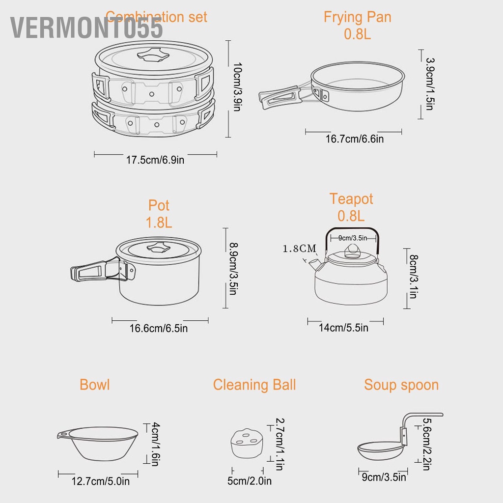 Vermont055 Bộ Nồi Cắm Trại Ngoài Trời Với Đồ Ăn Dụng Cụ Nấu Nướng Chống Dính Cho Câu Cá Dã Ngoại