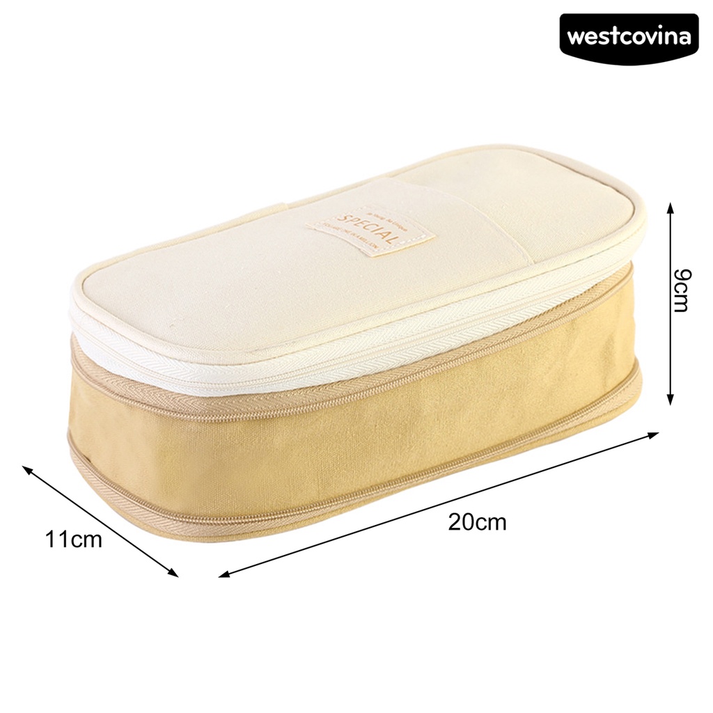 [WSTN]✎Túi Đựng Bút Hai Lớp Bằng Vải Canvas Có Dây Kéo Và Sức Chứa Lớn