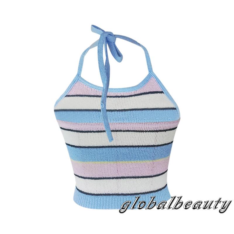 Áo Croptop Dệt Kim Không Tay Họa Tiết Kẻ Sọc Thời Trang Mùa Hè Cho Nữ